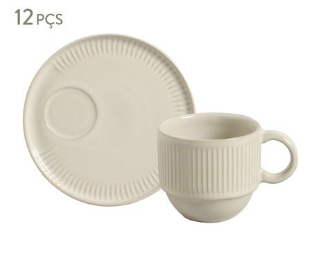 Jogo de Xícaras de Chá com Pires Empilhável Linhas Clay