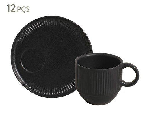Jogo de Xícaras de Chá com Pires Empilhável Linhas Matte Preto, Preto | WestwingNow