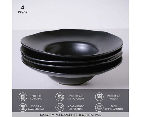 Jogo de Pratos para Massa Orgânico Preto Matte Preto | Westwing