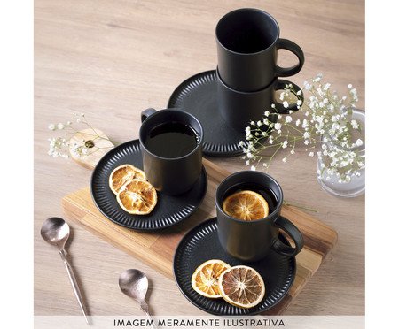 Jogo de Canecas com Pires Coup Matte Preto | Westwing