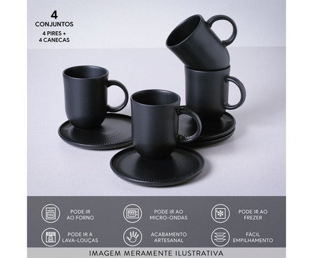 Jogo de Canecas com Pires Coup Matte Preto | Westwing