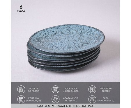 Jogo de Pratos para Sobremesa Oval Orgânico Night Sky Azul | Westwing
