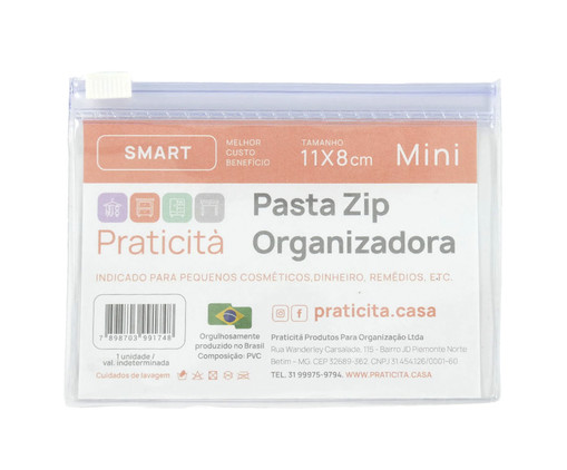 Pasta Zip Organizadora Mini Smart Transparente, Transparente | WestwingNow