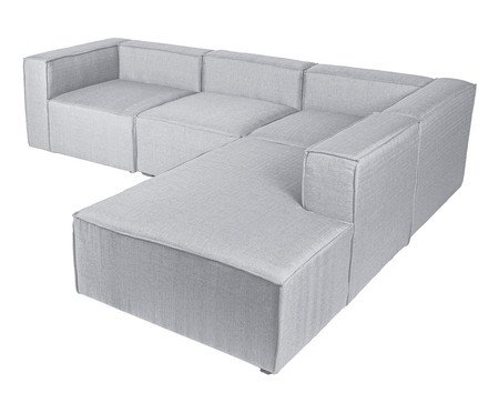 Sofá 4 Módulos Encosto Parcial Direito Mensa Cinza Claro | Westwing
