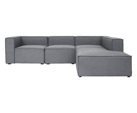 Sofá 4 Módulos Encosto Parcial Direito Mensa Cinza Escuro | Westwing