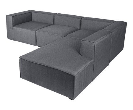 Sofá 4 Módulos Encosto Parcial Direito Mensa Cinza Escuro | Westwing