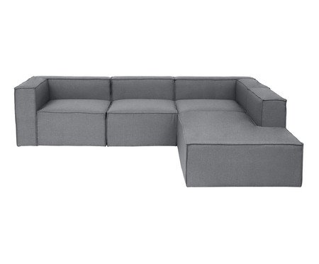 Sofá 4 Módulos Encosto Parcial Direito Mensa Cinza Escuro | Westwing