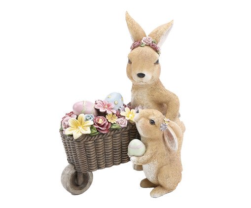 Coelho em Resina com Carrinho e Filhote com Led Ternura, multicolor | WestwingNow