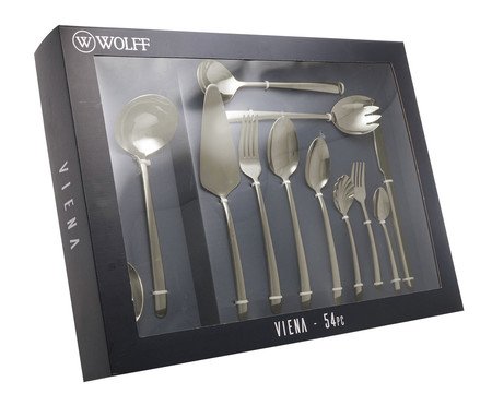 Faqueiro Viena com Caixa Litografada em Aço Inox Champanhe Fosco l | Westwing