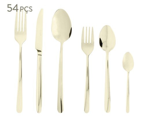 Faqueiro Viena com Caixa Litografada em Aço Inox Champanhe Fosco l, dourado | WestwingNow