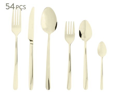 Faqueiro Viena com Caixa Litografada em Aço Inox Champanhe Fosco l | Westwing