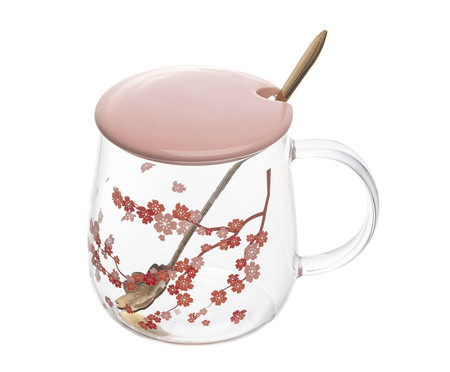 Caneca com Tampa e Colher Sakura | Westwing