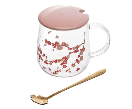 Caneca com Tampa e Colher Sakura | Westwing