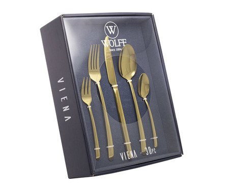 Faqueiro Viena com Caixa Litografada em Aço Inox Dourado l | Westwing