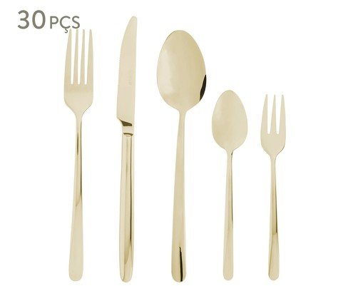 Faqueiro Viena com Caixa Litografada em Aço Inox Dourado l, dourado | WestwingNow