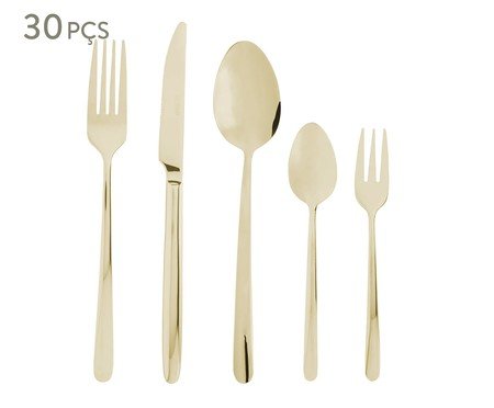 Faqueiro Viena com Caixa Litografada em Aço Inox Dourado l | Westwing