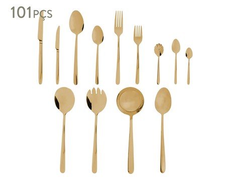 Faqueiro Viena com Caixa Litografada em Aço Inox Dourado lll | Westwing