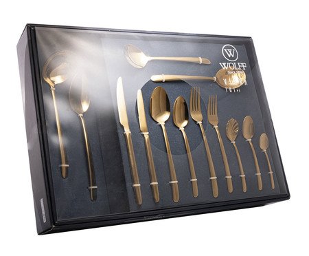 Faqueiro Viena com Caixa Litografada em Aço Inox Dourado lll | Westwing