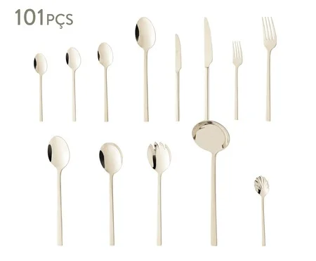 Faqueiro Firenze com Caixa Litografada em Aço Inox Champanhe | Westwing