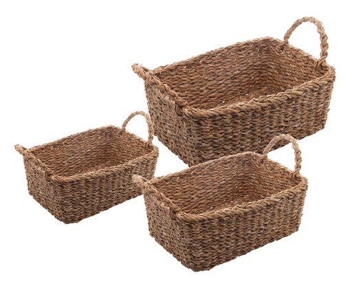 Jogo de Cestas Retangulares Wolff em Fibra Natural com Alça, marrom | WestwingNow