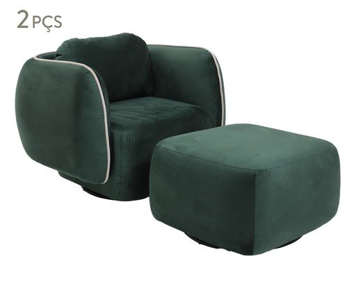 Poltrona Giratória com Puff Giratório Goma em Veludo Verde, green | WestwingNow