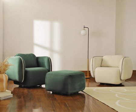 Poltrona Giratória com Puff Giratório Goma em Linhão Off White | Westwing
