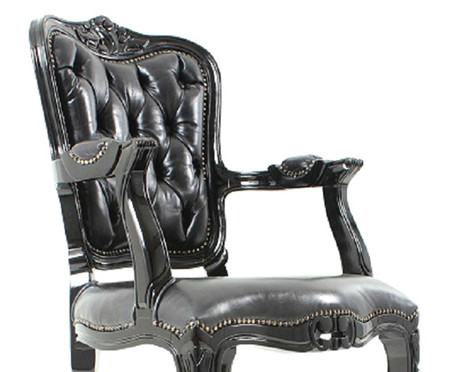 Cadeira em Courino Luis Xv Lamme Capitonê - Preta | WestwingNow