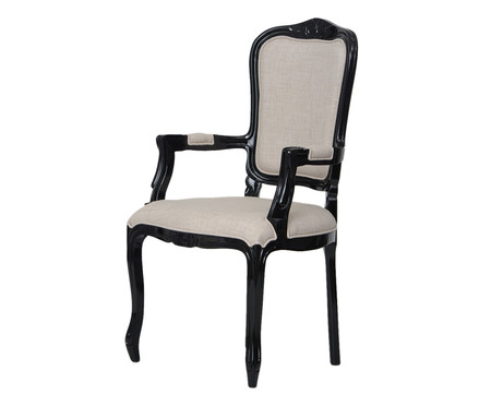 Cadeira com Braços em Linho Luiz XV Beaumont - Preto e Cru | WestwingNow