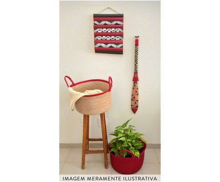 Cesto Redondo em Palha Natural Alça Vermelha | Westwing