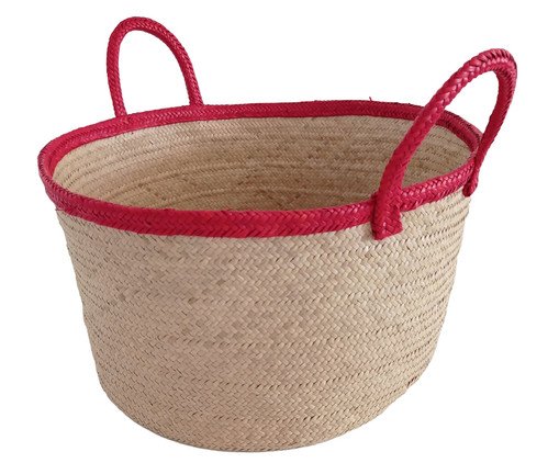 Cesto Redondo em Palha Natural Alça Vermelha, Natural | WestwingNow