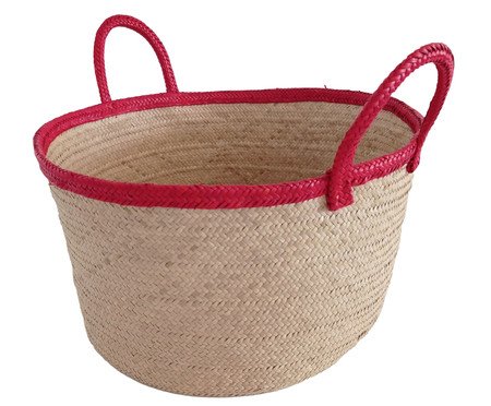 Cesto Redondo em Palha Natural Alça Vermelha | Westwing