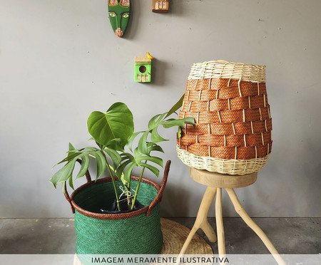 Cesto Redondo em Palha Verde Alça Marrom | Westwing