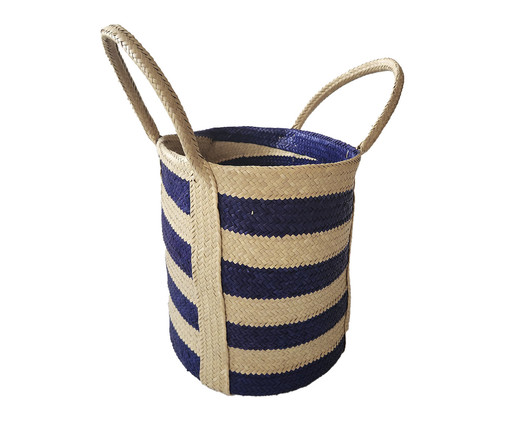 Cachepot Palha Listrado Azul, Natural | WestwingNow