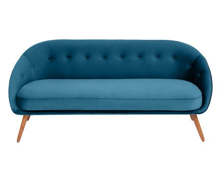 Sofá Belle em Veludo - Azul Pavão e Natural