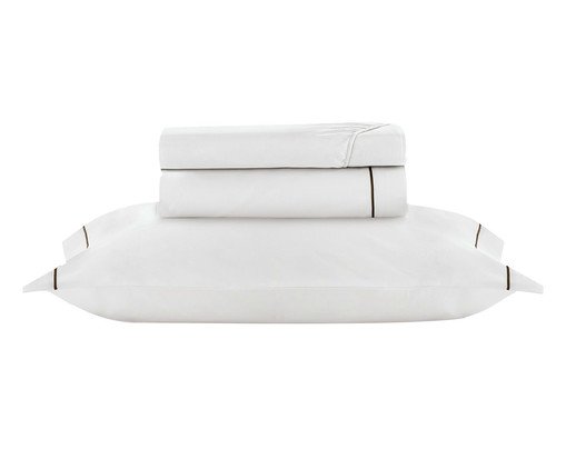 Jogo de Lençol Madri Branco e Marrom 180 Fios, Branco | WestwingNow