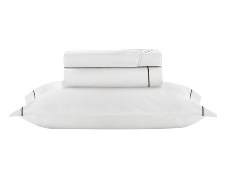 Jogo de Lençol Madri Branco e Marrom 180 Fios | Westwing