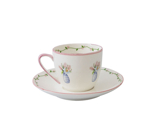 Xicara de Chá em Porcelana com Pires The Garden Branco, multicolor | WestwingNow