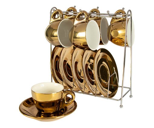 Jogo de Xícaras para Café com Pires em Porcelana Izabele Dourada, Dourado | WestwingNow