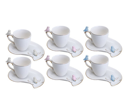 Jogo de Xícaras para Café Cute Birds Design Plate | WestwingNow