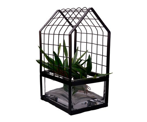 Terrário Grid Grande em Madeira - Preto, black | WestwingNow