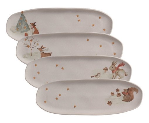 Jogo de Travessas Oval Rasa Orgânico Christmas Card, Branco | WestwingNow