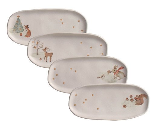 Jogo de Travessas Oval Orgânico Christmas Card, Branco | WestwingNow