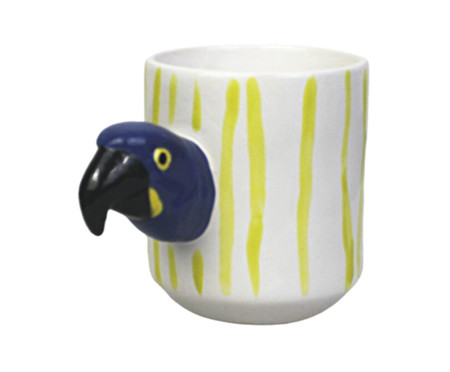 Caneca Fauna Arara Amarelo e Branco