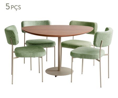 Jogo de Mesa de Jantar Orgânica Taupe Slim Boucle Chá Verde | Westwing