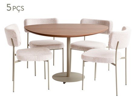 Jogo de Mesa de Jantar Orgânica Taupe Slim Boucle Off White | Westwing