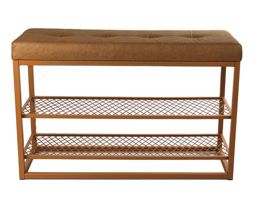 Sapateira Banco Sion Duo Estofado Marrom e Cobre, Marrom | WestwingNow