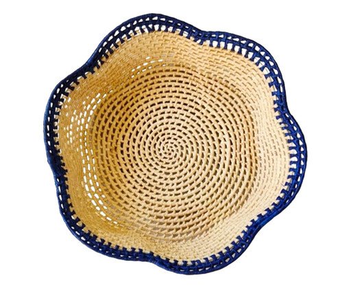 Fruteira em Palha de Carnaúba Flor - Azul, blue | WestwingNow