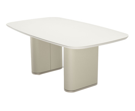 Mesa Lintz 1.8 Off-White Fosco, Tecido Bege e Champanhe