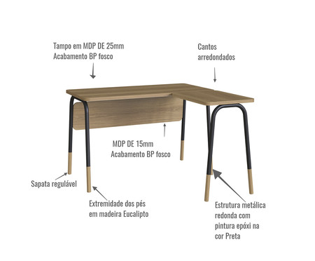 Mesa Escrivaninha Estação De Trabalho Em L Flexus - Hanover e Preto | Westwing