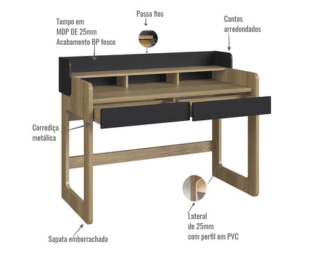 Escrivaninha 2 Gavetas Flexus - Hanover e Nero